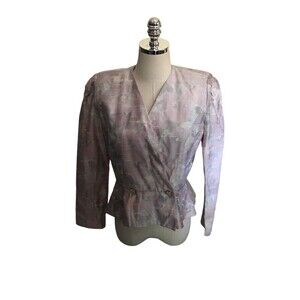 Ursula Blazer Women's Size 10 Medium Purple Floral Long Sleeve Snap Closure